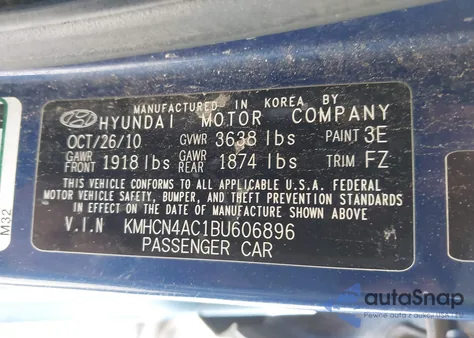 2011 Hyundai Accent Gls from USA, damaged, VIN KMHCN4AC1BU606896